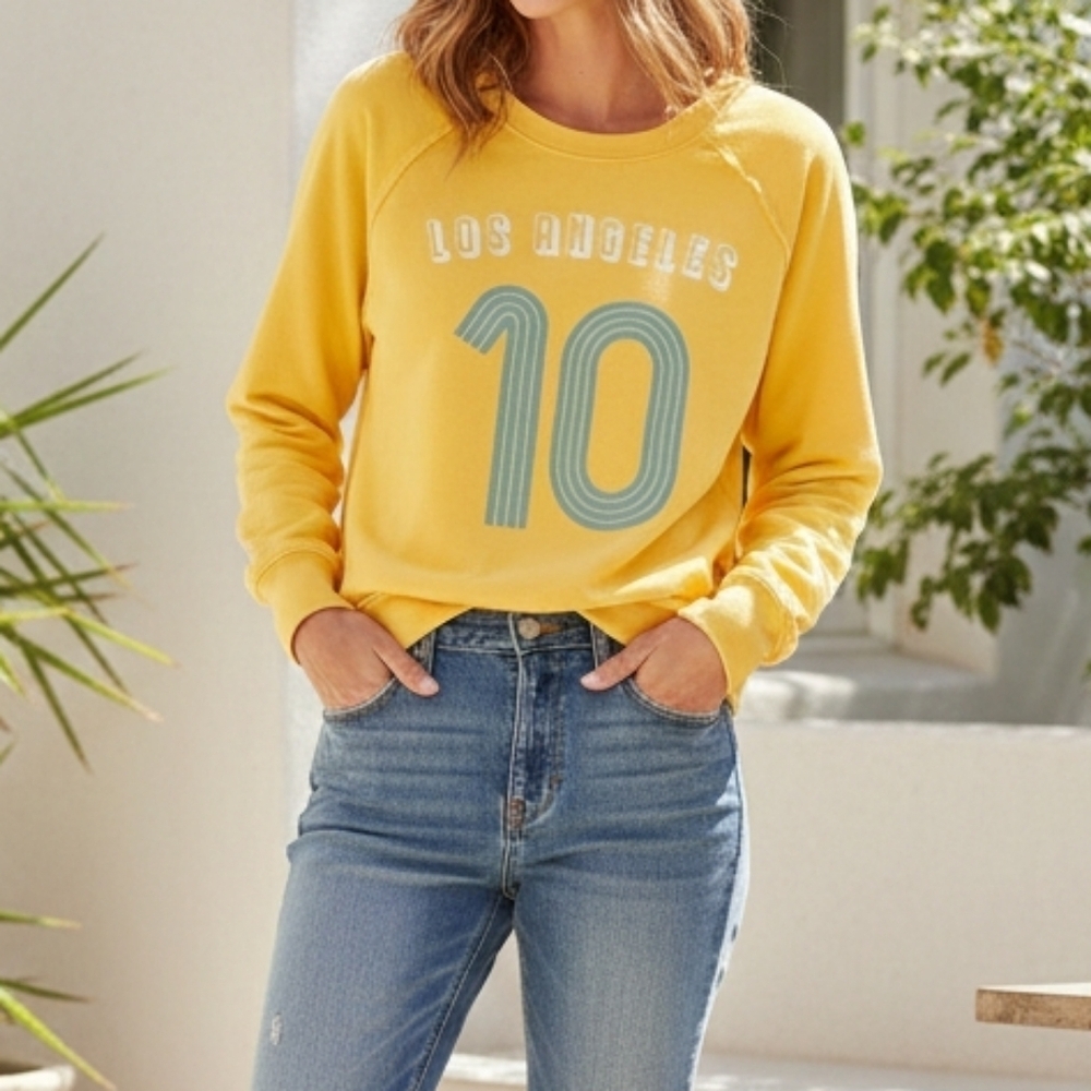 Womens Yellow Sundry Los Angeles 10 Pullover Sweatshirt XS Soft and Cozy